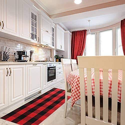 Home Decor - Buffalo Kitchen Plaid Rug Front Door Mat - Black and Red 23.5"x52" - DBC Boutique