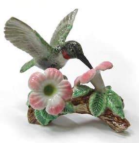 Hummingbird on Flower Northern Rose Porcelain Mini Figurine - DBC Boutique