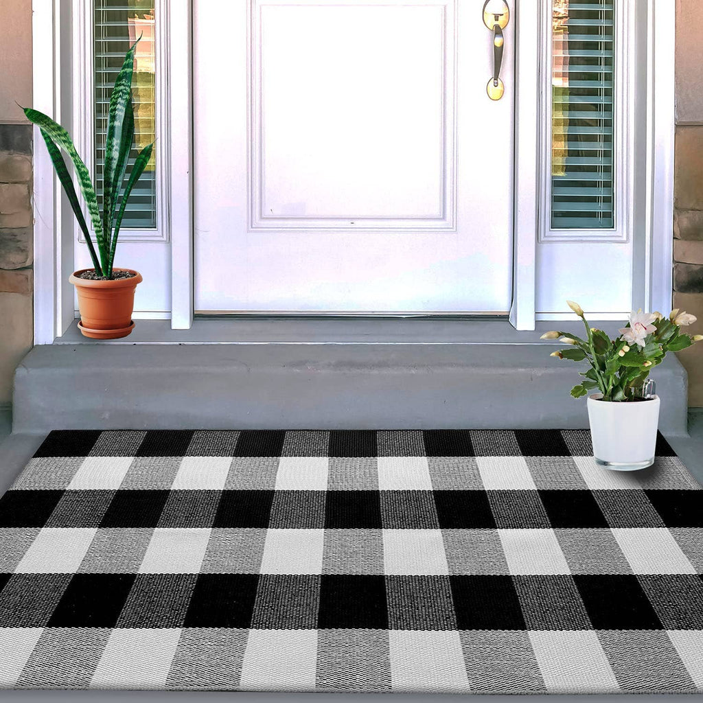 Home Decor - Buffalo Kitchen Plaid Rug Front Door Mat - Black and White 23.5x52 - DBC Boutique