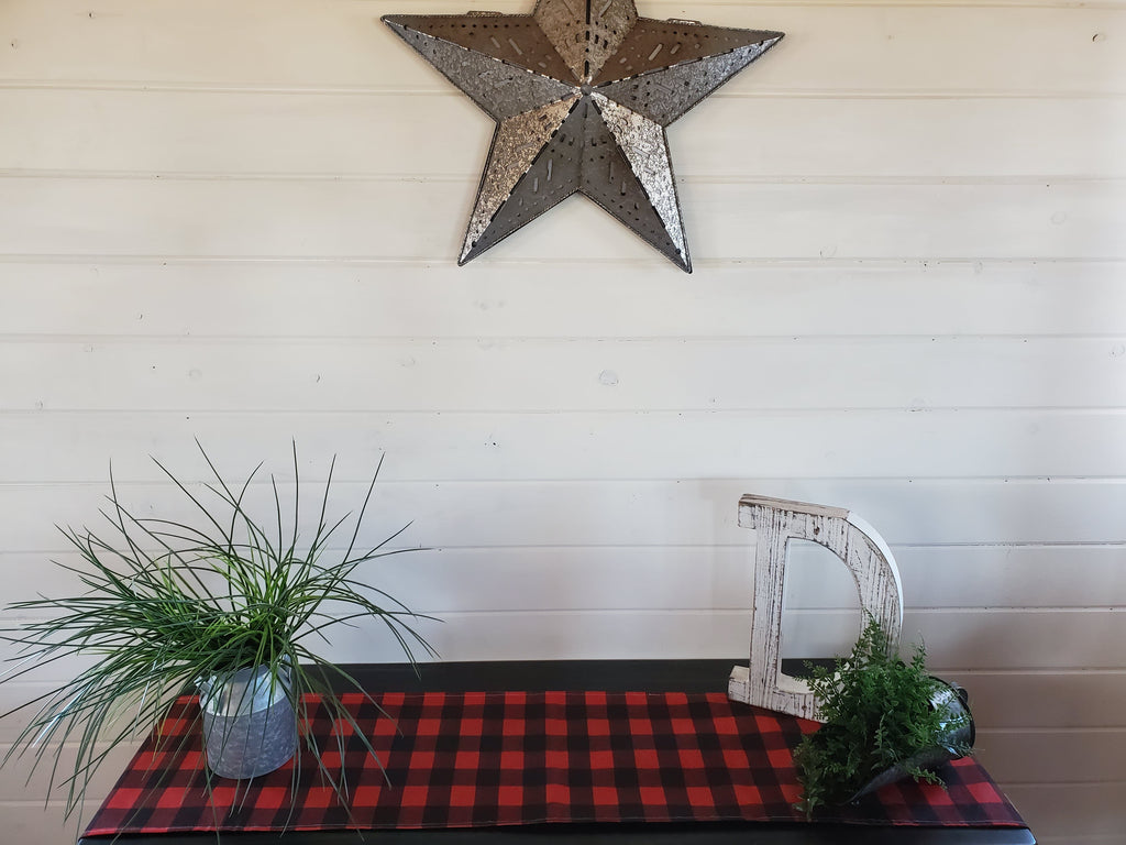 Home Decor - Table Runner - Red Black Check with Fawn Minky decorative ends - DBC Boutique