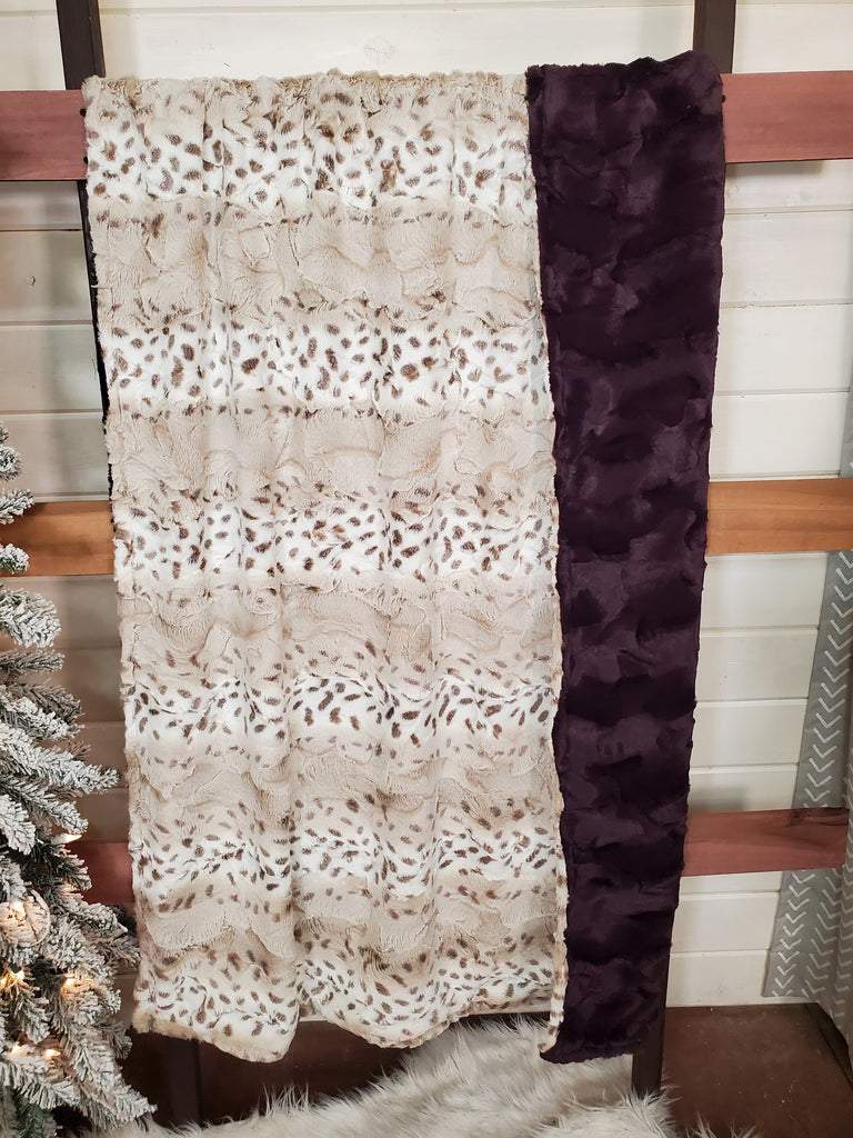 Adult Minky Blanket - Lynx Minky and Plum Hide - DBC Boutique