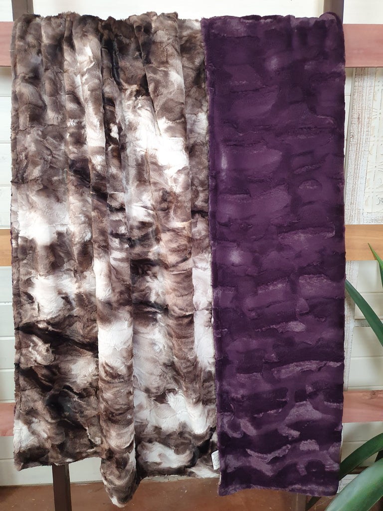 Oversized Adult Minky Blanket - Mustang Minky and Plum Hide Minky - DBC Boutique