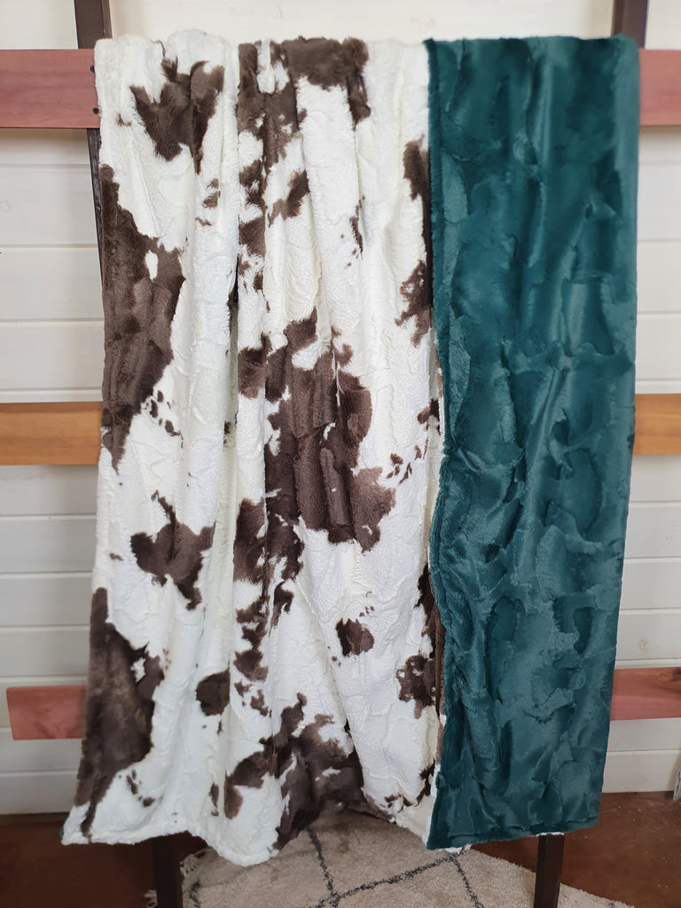 Oversized Adult Minky Blanket - Brownie Calf Minky and Forest Hide Minky - DBC Boutique