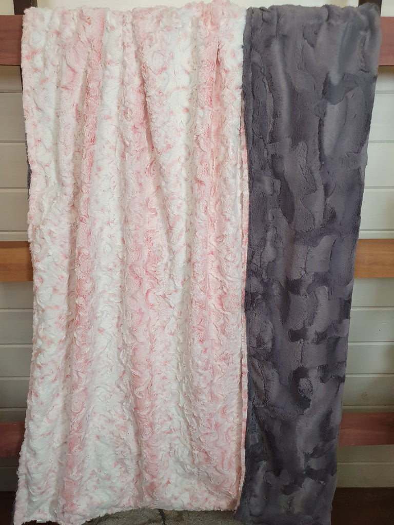 Oversized Adult Minky Blanket - Coral Snowy Owl and Gray Hide Minky - DBC Boutique