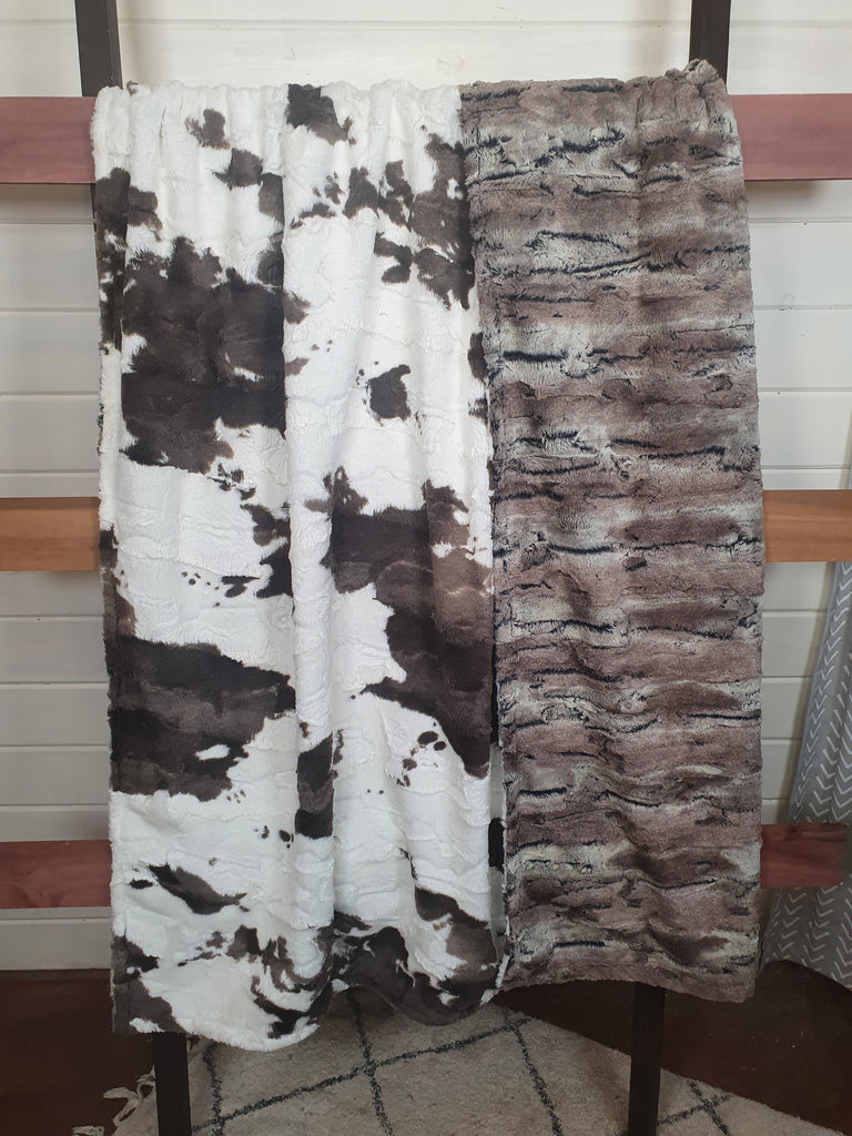 Oversized Adult Minky Blanket - Brownie Calf and Mountain Fox Minky - DBC Boutique