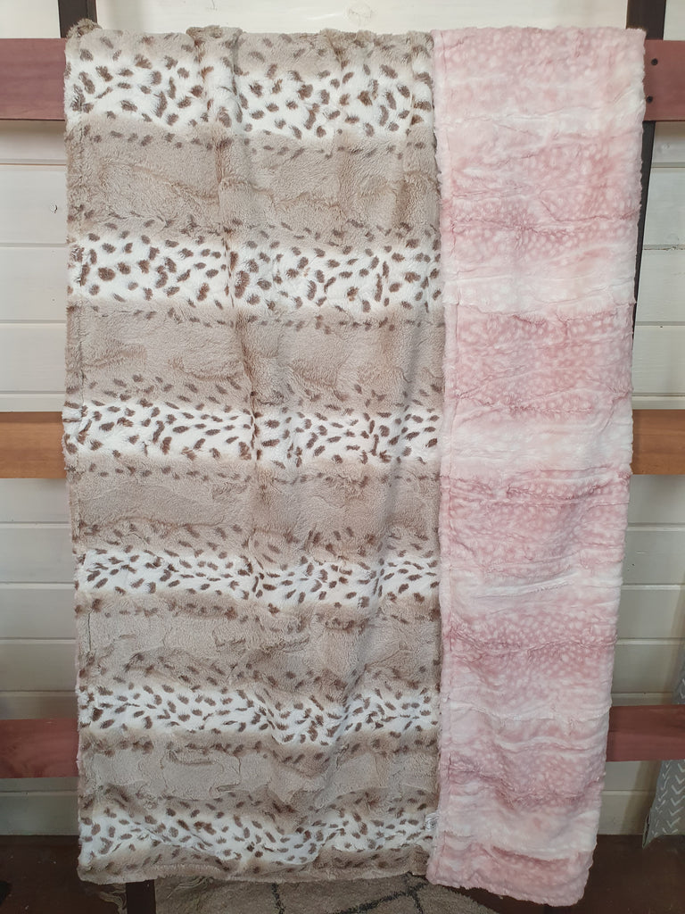 Adult Minky Blanket  - Lynx Minky and Rosewater Fawn Minky - DBC Boutique