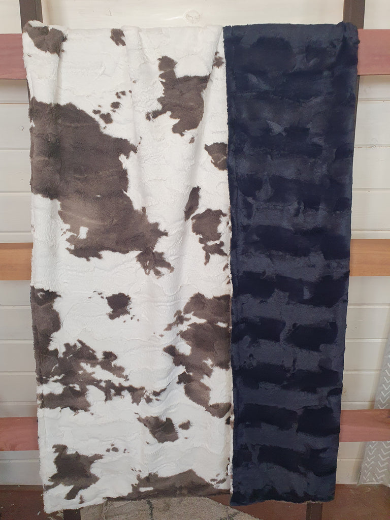 Adult Minky Blanket  - Brownie Calf and Navy Hide Minky - DBC Boutique