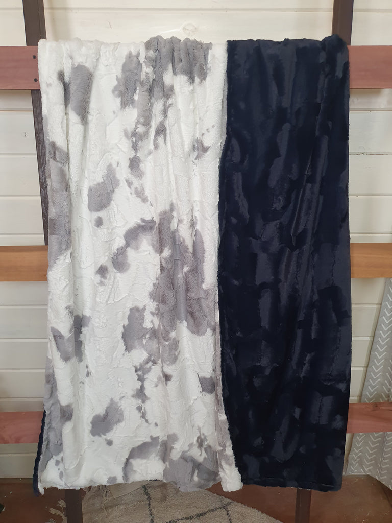 Oversized Adult Minky Blanket - Gray Calf Minky and Navy Hide Minky - DBC Boutique