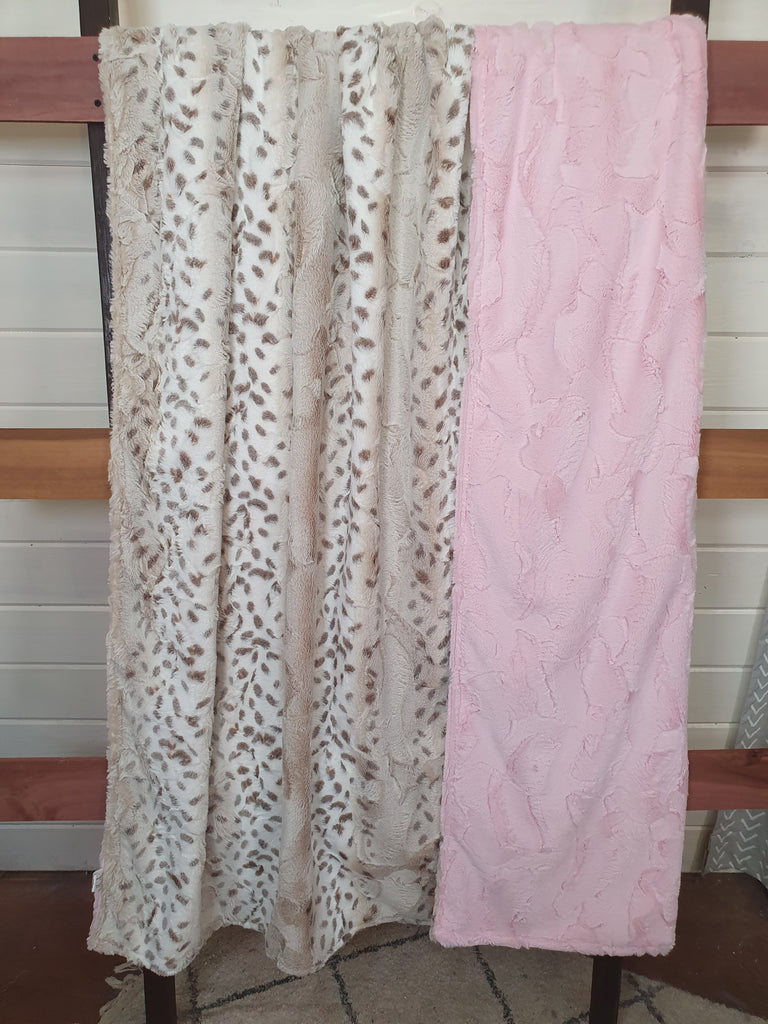 Oversized Adult Minky Blanket - Lynx Minky and Blush Hide Minky - DBC Boutique