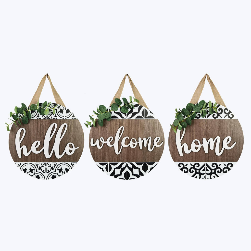 Home Decor - Wood Welcome Door Hanger with Lift Letters, and Artificial Leaves, 3 Assorted - DBC Boutique