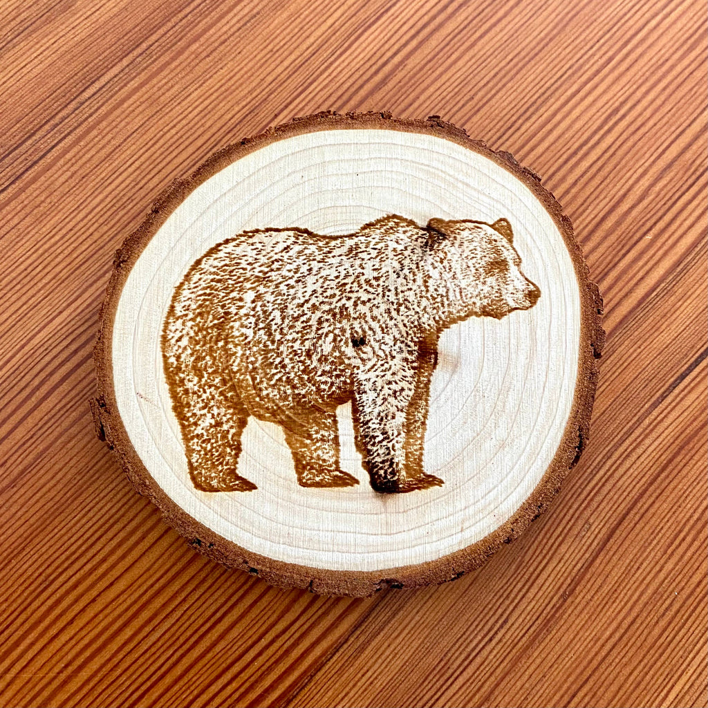 Munsell Made - Engraved Wood Bear Coaster - DBC Boutique
