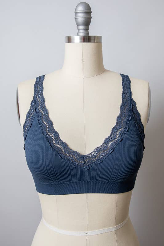 Bralette - Lace Trim Padded Bralette in navy - DBC Boutique