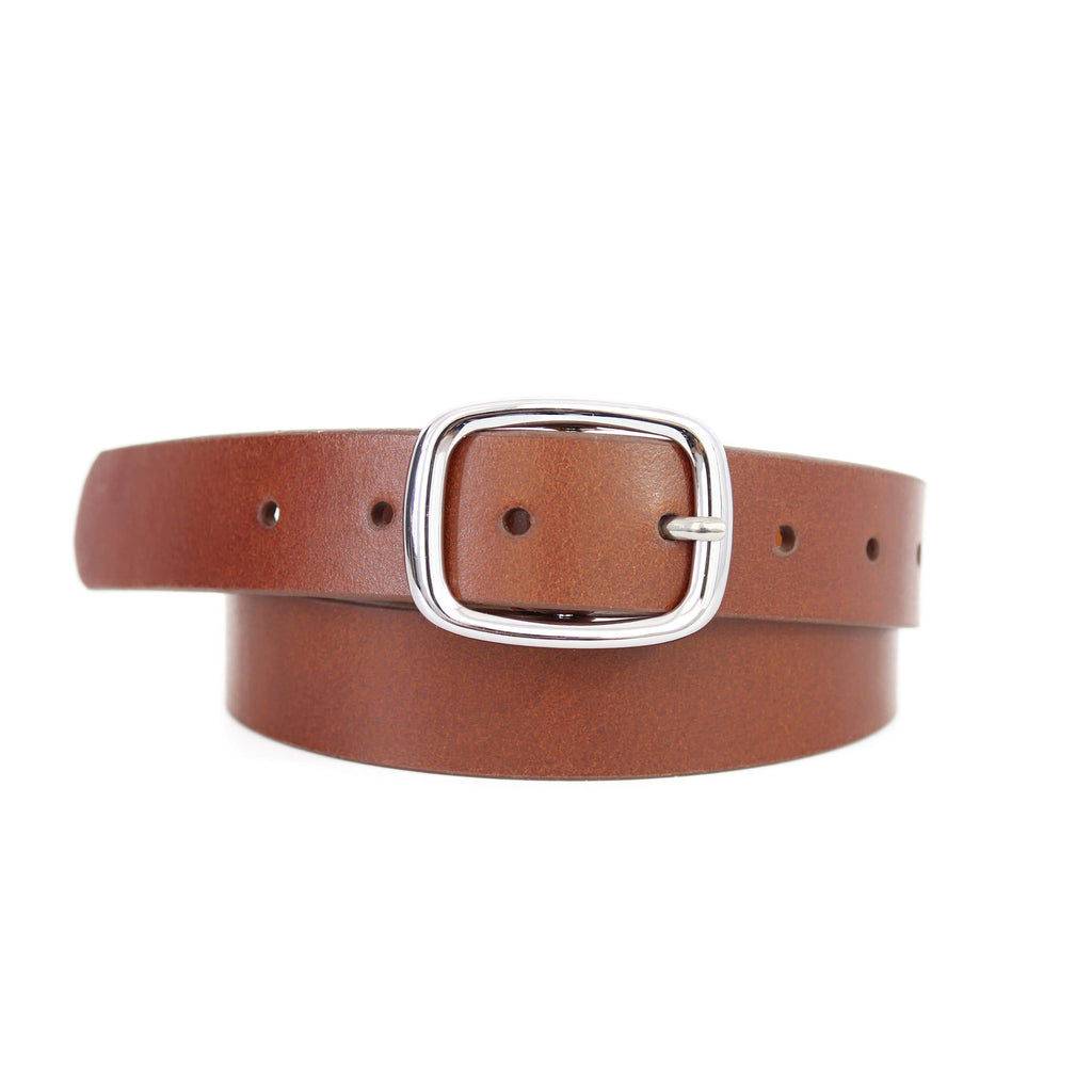 Leather Belt - Basic Silver Rectangle Buckle Leather Belt - DBC Boutique