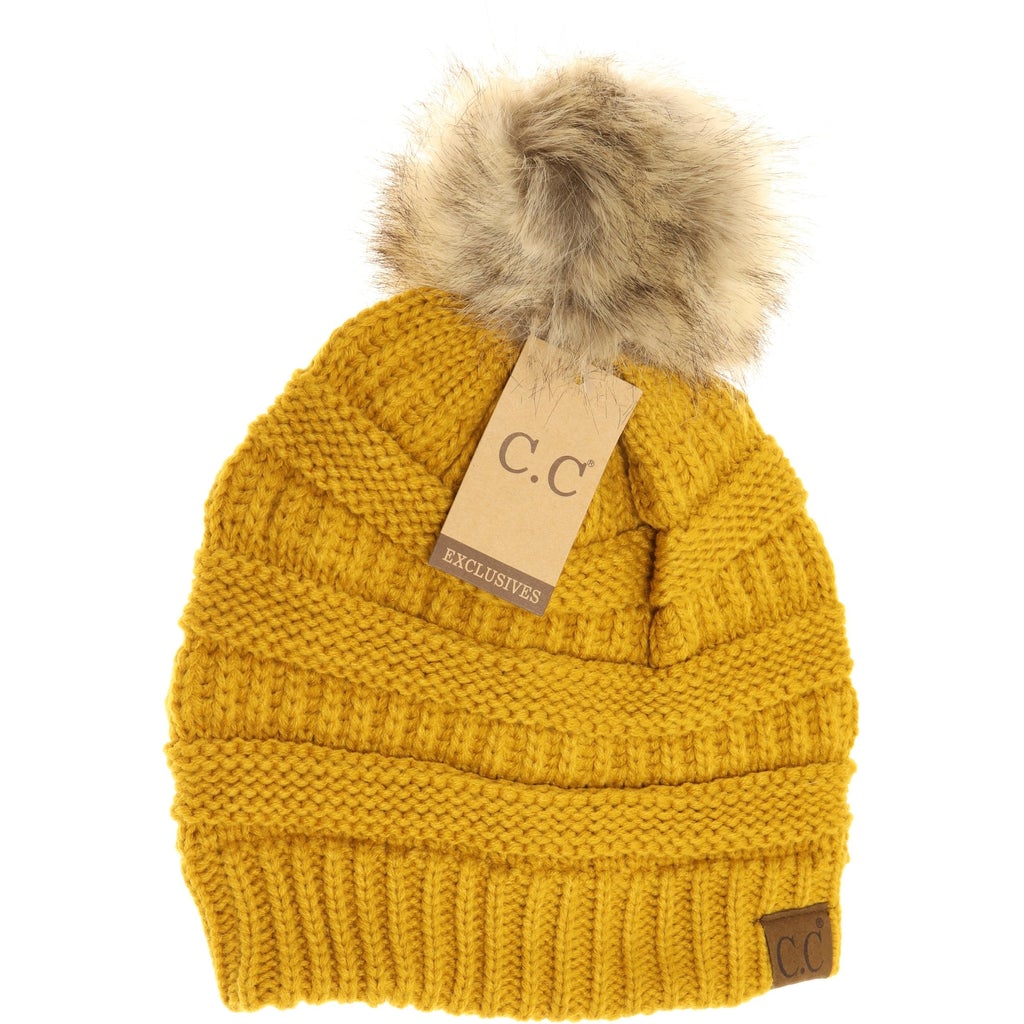 Hat - C.C. Faux Fur Pom Beanie - DBC Boutique