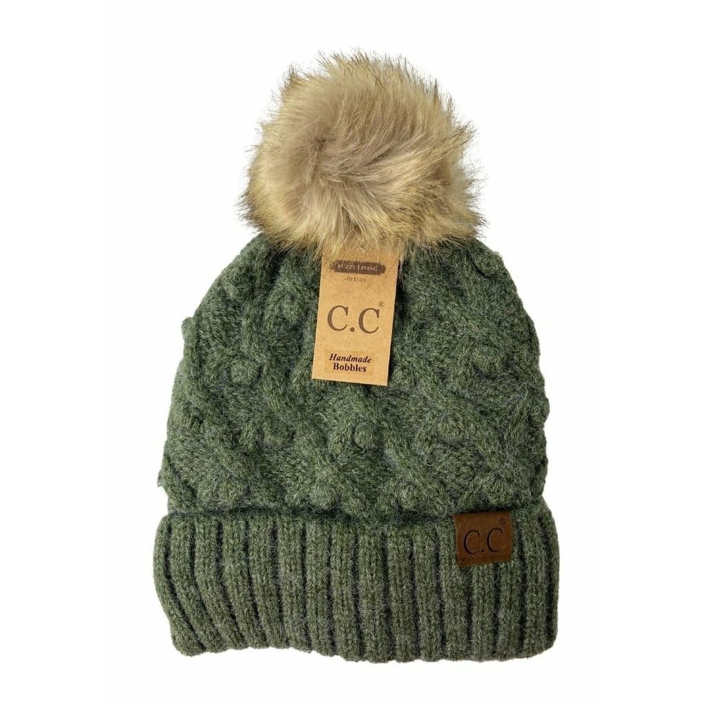 Hat - C.C. Bobble Knit w/ Fur Pom - DBC Boutique