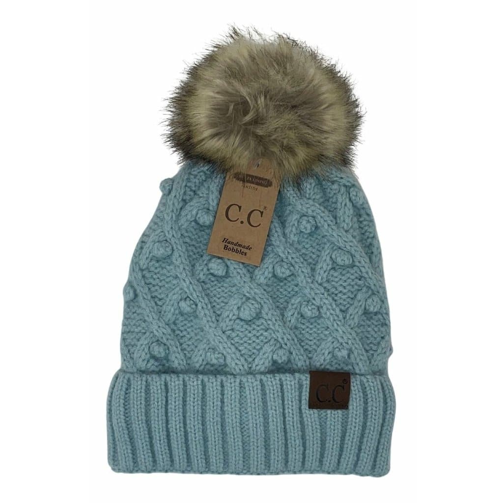 Hat - C.C. Bobble Knit w/ Fur Pom - DBC Boutique
