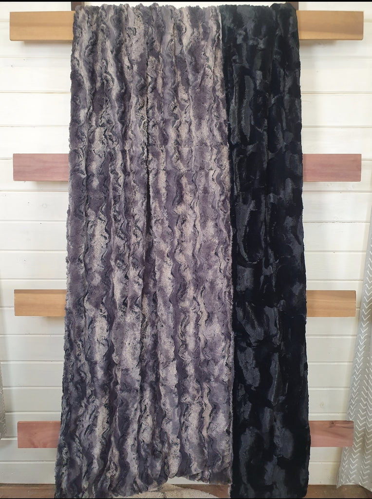 Twin, Full, Queen, and King Minky Blanket - Gray Wild Rabbit Minky and Black Hide Minky - DBC Boutique