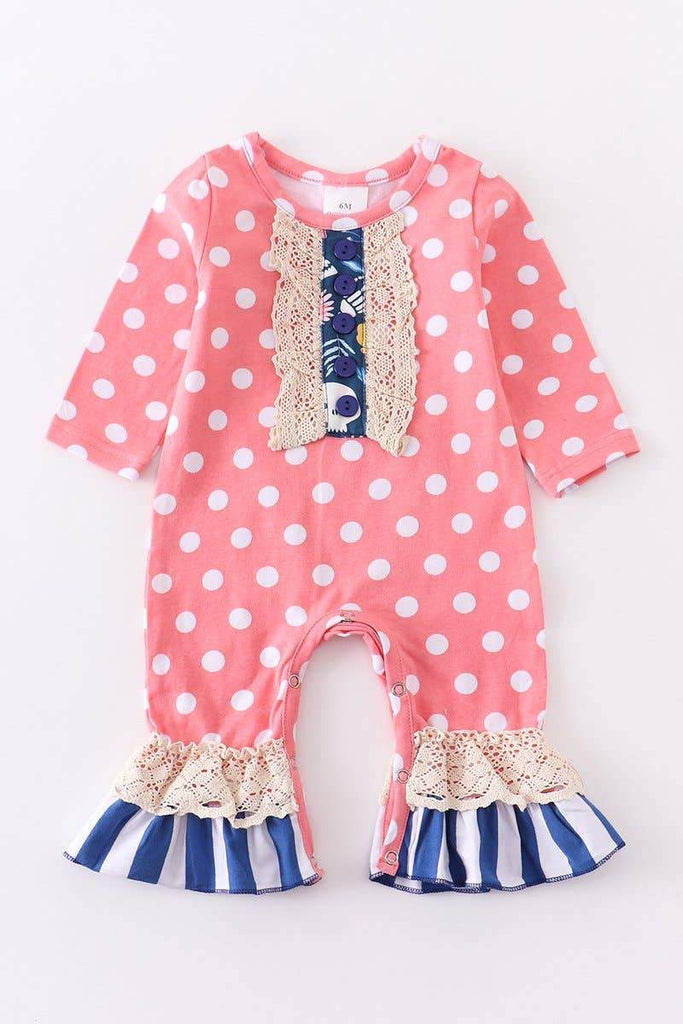 Baby Romper - Pink Polka-dot Lace - DBC Boutique