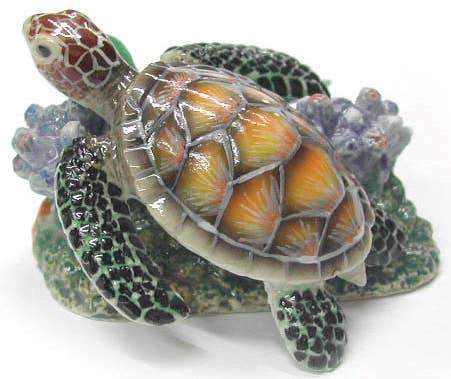 Sea Turtle On Coral Northern Rose Porcelain Figurine - DBC Boutique
