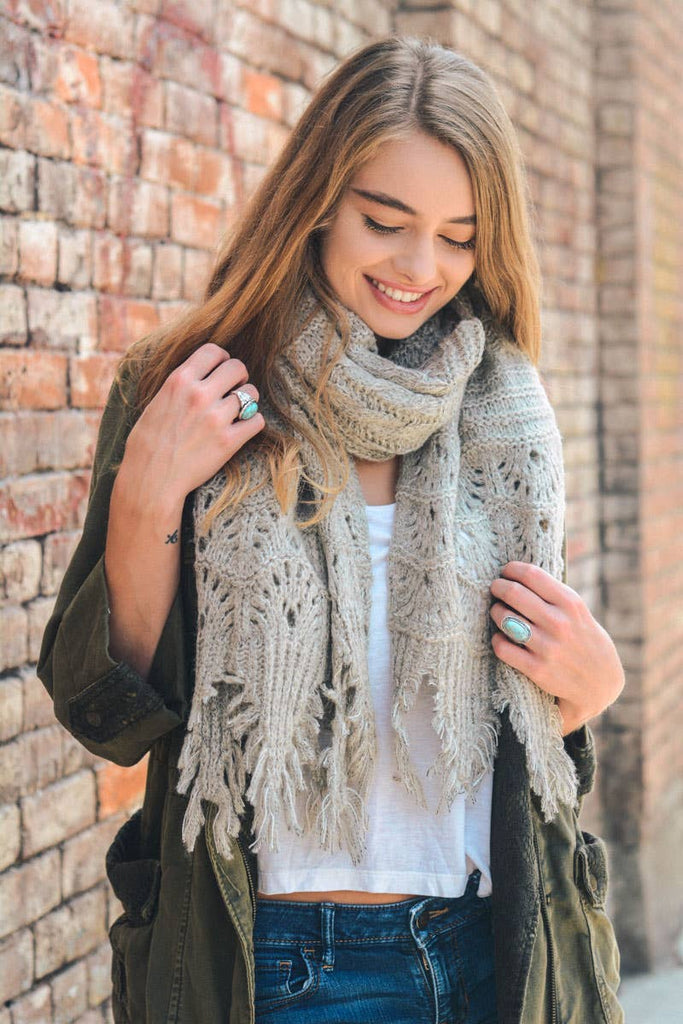Accessories - Feather Knit Boho Scarf - DBC Boutique