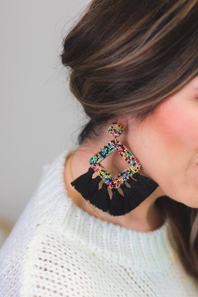 Ellie Fringe Drop Earrings Multi Bead - DBC Boutique