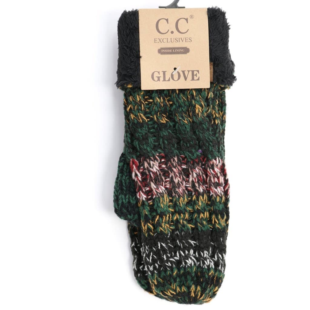 Gloves - C.C. Tri-Color Fuzzy Lined Knit Mittens - DBC Boutique
